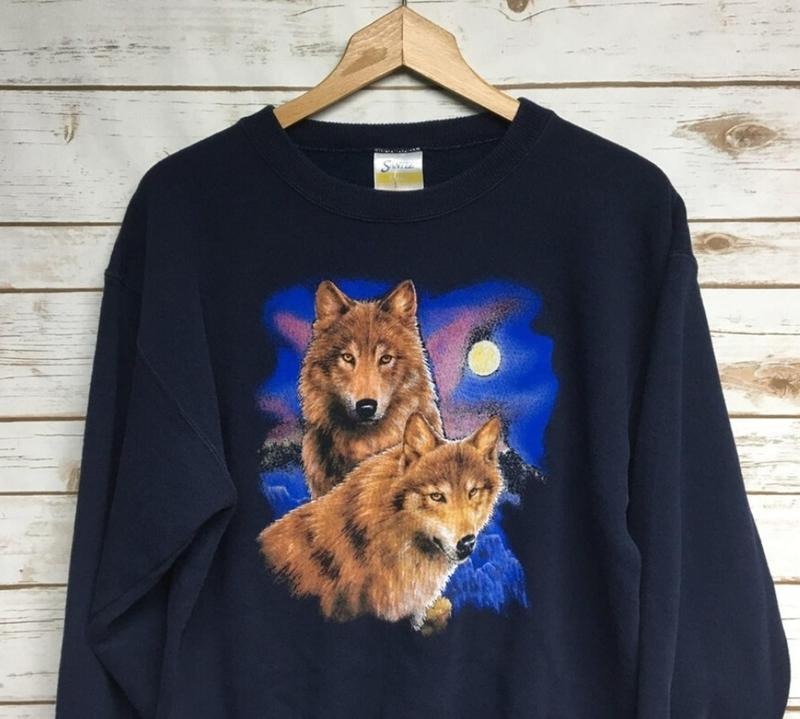 Vintage 90'S Wolves Wolf Crew Neck Animal Print Outdoor Nature Hippie Boho Menswear Athletic T-Shirts, Hoodie, Sweatshirt - T-Shirt, Sweatshirt, Hoodie