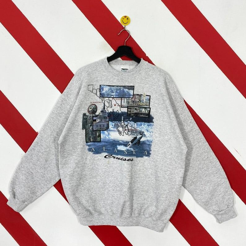 Vintage 90s Alaska Alaska Ketchikan Juneau Glacier Bay Sitka Skagway Fairbanks Print Logo Menswear Athletic T-Shirts, Hoodie, Sweatshirt - T-Shirt, Sweatshirt, Hoodie