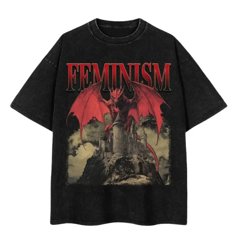 Vintage 90s Feminism Dragon Fantasy Retro Dragon Shirt Feminism Long Sleeve Dragon Meme Shirt Movie Washed Shirt T-Shirts, Hoodie, Sweatshirt - T-Shirt, Sweatshirt, Hoodie