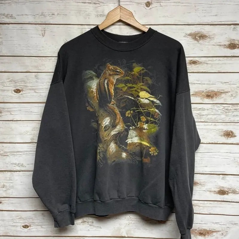 Vintage Animal Print Chipmunk Crew Neck Outdoor Nature Mother Earth Earth Day Boxy Fit Menswear Athletic T-Shirts, Hoodie, Sweatshirt - T-Shirt, Sweatshirt, Hoodie