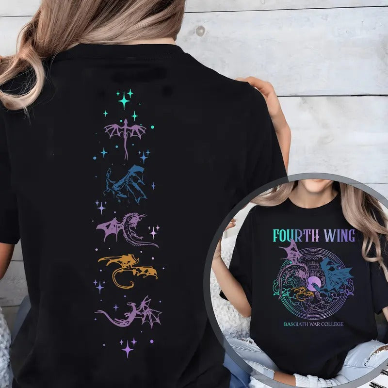 Vintage Basgiath War College 2 Sided Shirt Fourth Wing Shirt Dragon Rider Violet Sorrengail Xaden Riorson Shirt Fantasy Bookish Shirt T-Shirts, Hoodie, Sweatshirt - T-Shirt, Sweatshirt, Hoodie