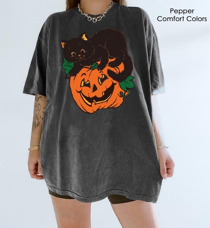 Vintage Black Cat Pumpkin Shirt Retro 90s Halloween Fall Black Cat Halloween Black Cat T-Shirts, Hoodie, Sweatshirt - T-Shirt, Sweatshirt, Hoodie