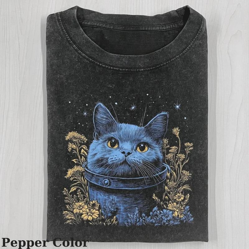 Vintage Blue Cat Flower Cute Cat Shirt Love Cat Meme Cringe Funny Dumb Shirts Shirt Menswear Womenswear Streetwear T-Shirts, Hoodie, Sweatshirt - T-Shirt, Sweatshirt, Hoodie