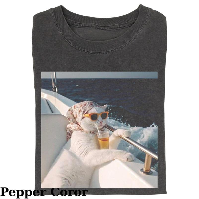 Vintage Cat Drinking Water Cruise Fantasy Kitten Cute Cat Shirt Cool Cat Love Cat Meme Cringe Funny Dumb Shirts Summer 2025 Shirt Menswear Womenswear Streetwear T-Shirts, Hoodie, Sweatshirt - T-Shirt, Sweatshirt, Hoodie