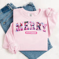 Vintage Cute Cartoon Merrymas Pink Retro Xmas Cotton Fabric T-Shirts, Hoodie, Sweatshirt - T-Shirt, Sweatshirt, Hoodie