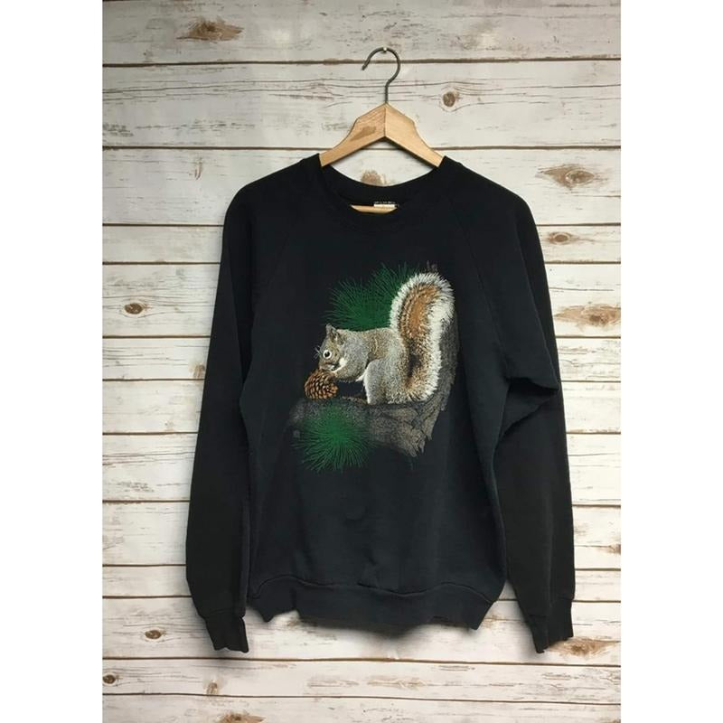 Vintage Distressed Squirrel ANimal Print Black Crew Neck Hipster Hippie Boho Festival Menswear Athletic T-Shirts, Hoodie, Sweatshirt - T-Shirt, Sweatshirt, Hoodie