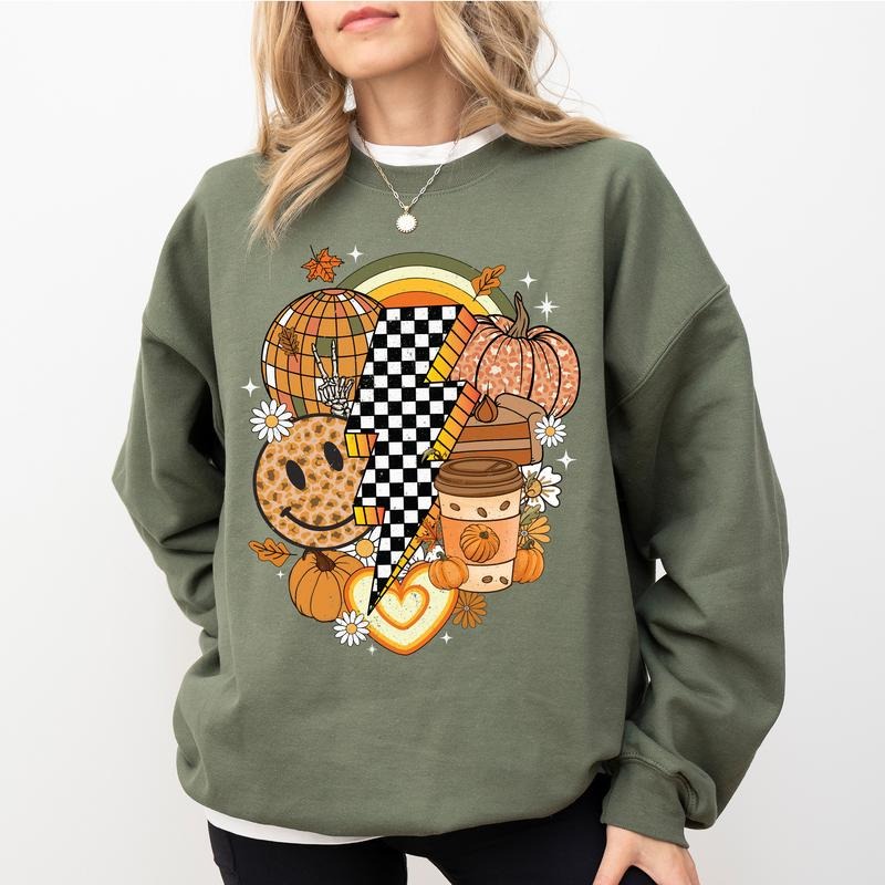 Vintage Fall Groovy Retro Funny Smile Face Hello Fall Autumn Smile Face Spooky Comfy Long Sleeve Cute Tops Fall Casual Womenswear Comfort Fabric Cotton Top T-Shirts, Hoodie, Sweatshirt - T-Shirt, Sweatshirt, Hoodie