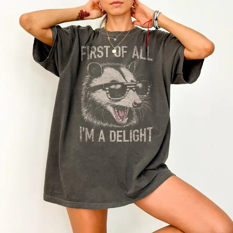 Vintage First All I'M Delight Shirt Retro Funny Raccoon Shirt Vintage Raccoon Shirt Raccoon Cotton Top T-Shirts, Hoodie, Sweatshirt - T-Shirt, Sweatshirt, Hoodie