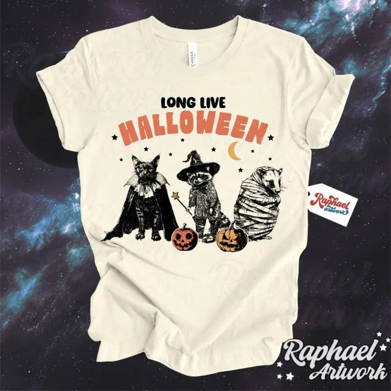 Vintage Halloween Shirt Long Live Halloween Funny Racoon Animal Lover Fall Spooky Season T-Shirts, Hoodie, Sweatshirt - T-Shirt, Sweatshirt, Hoodie