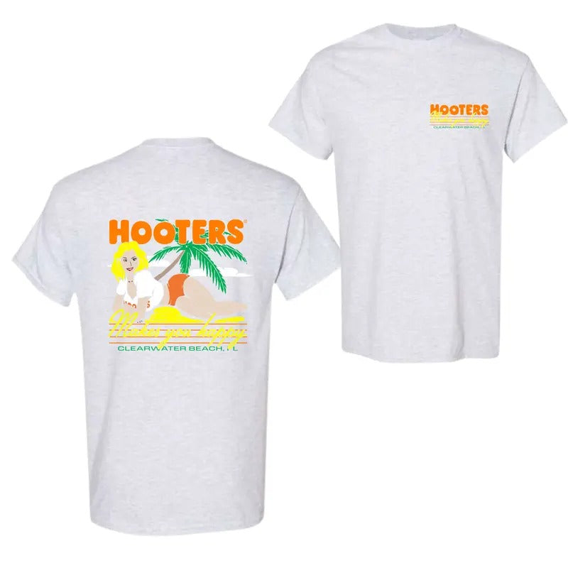 Vintage Hooters Makes You Happy 2 Sided T-Shirts, Hoodie, Sweatshirt - T-Shirt, Sweatshirt, Hoodie