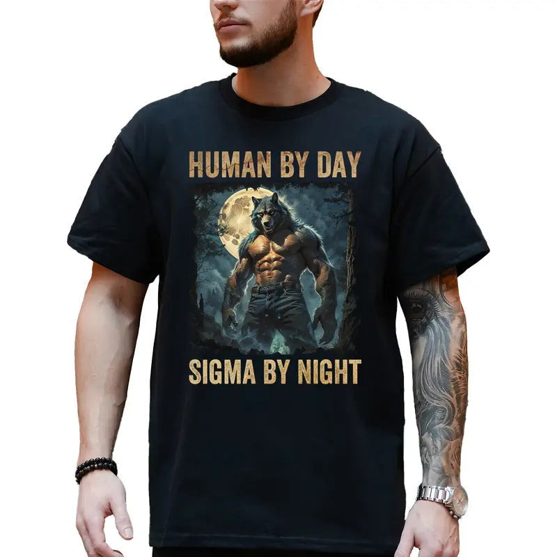 Vintage Human Day Sigma Night Retro Meme Werewolf Unhinged Funny Him T-Shirts, Hoodie, Sweatshirt - T-Shirt, Sweatshirt, Hoodie