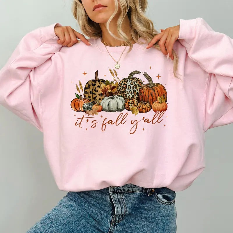 Vintage Pumpkin 'S Fall Y'All Fall Pumpkin Leopard Pumpkins Spooky Season Tops Halloween Party Outfits Long Sleeve Cute Tops Casual Womenswear Unhinged Fabric Cotton Top T-Shirts, Hoodie, Sweatshirt - T-Shirt, Sweatshirt, Hoodie