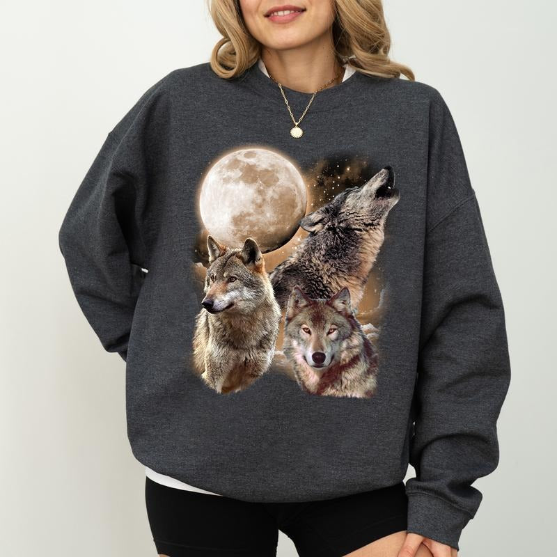 Vintage Wolf 90s Funny Meme Long Sleeves Retro Wolf Lovers Retro Moon Bootleg 90s Alpha Wolf T-Shirts, Hoodie, Sweatshirt - T-Shirt, Sweatshirt, Hoodie
