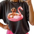 Vizsla Flamingo Float Dog Shirt ~ Relaxed Fit Printed USA Womenswear Casual Comfort Cotton Top Athletic Boho Chic T-Shirts, Hoodie, Sweatshirt - T-Shirt, Sweatshirt, Hoodie