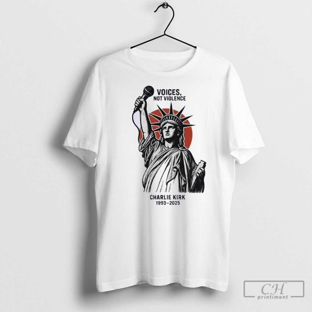 Voices Not Violence Charlie Kirk 1993 2025 Unisex T-shirt, Sweatshirt, Hoodie, Long Sleeve Tee - T-Shirt, Sweatshirt, Hoodie