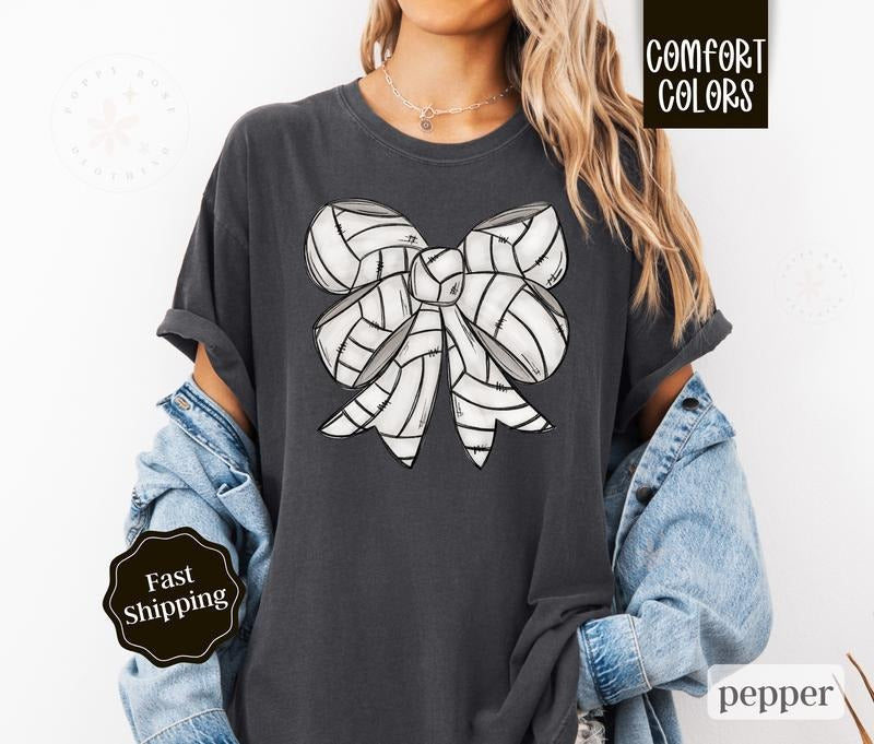 Volleyball Bow Shirt Comfort Colors Volleyball Mom Womenswear T-Shirts, Hoodie, Sweatshirt - T-Shirt, Sweatshirt, Hoodie