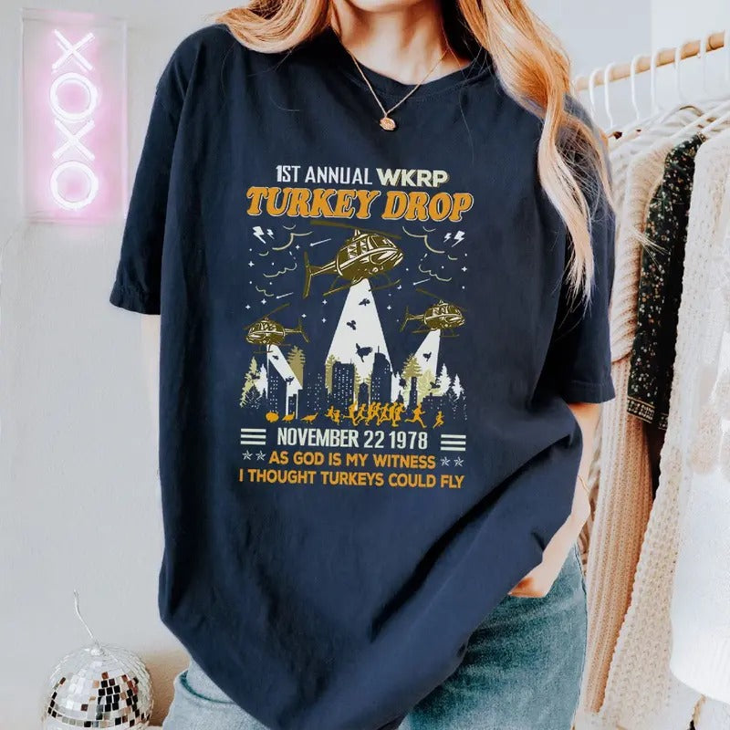 WKRP Cincinnati Vintage Movie 1st Annual WKRP Turkey Drop Shirt As God Is My Witness Thanksgiving Shirt T-Shirts, Hoodie, Sweatshirt - T-Shirt, Sweatshirt, Hoodie