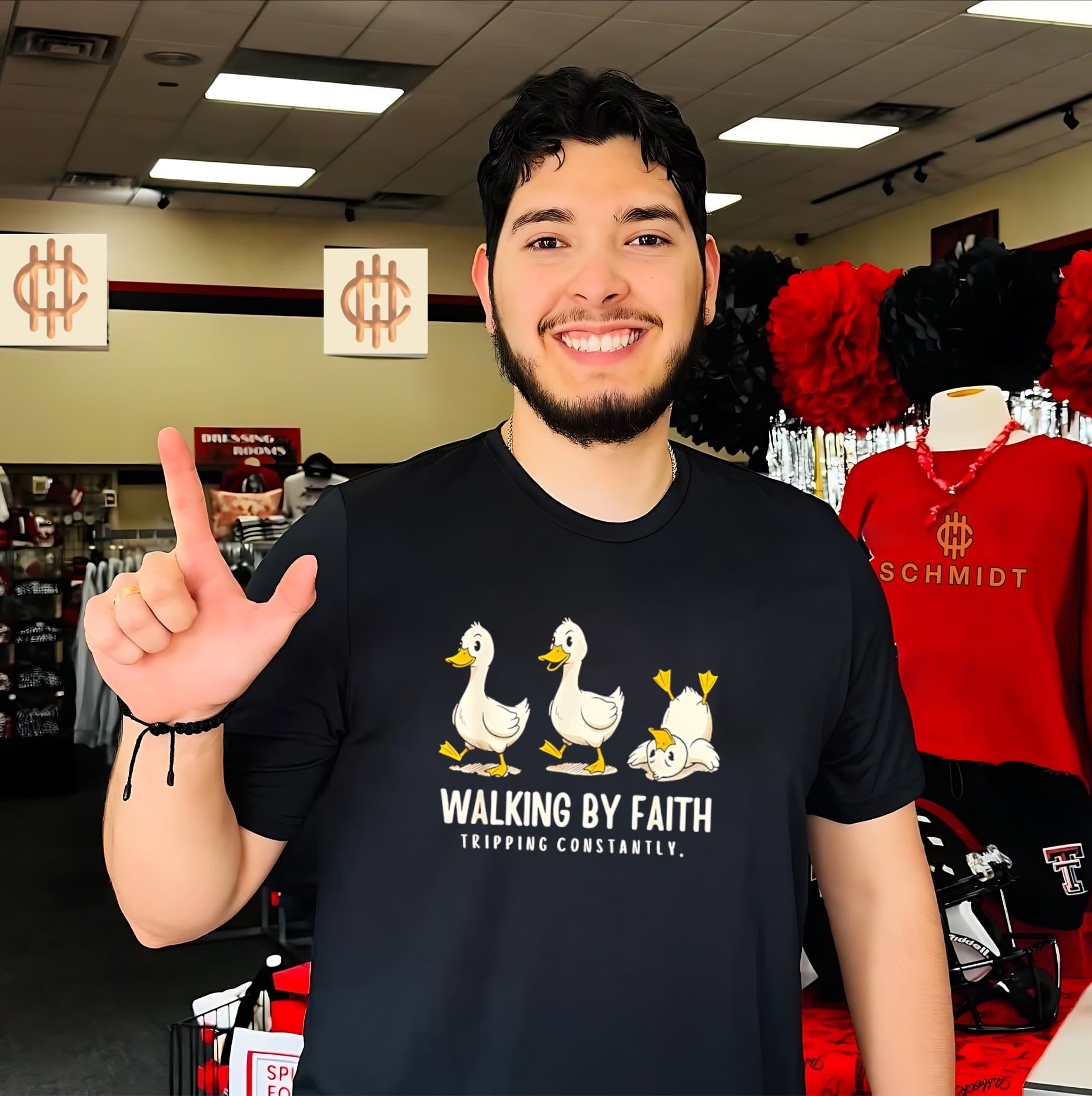 Walking by faith tripping constantly cartoon duck shirt Unisex T-shirt, Sweatshirt, Hoodie, Long Sleeve Tee - T-Shirt, Sweatshirt, Hoodie