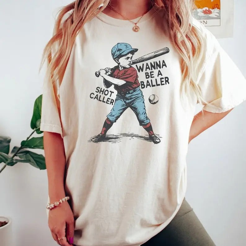 Wanna Be Baller Shot Caller Retro Baseball Boy Shirt Baseball Lover Game Day Shirt Sport Womenswear Streetwear Casual T-Shirts, Hoodie, Sweatshirt - T-Shirt, Sweatshirt, Hoodie