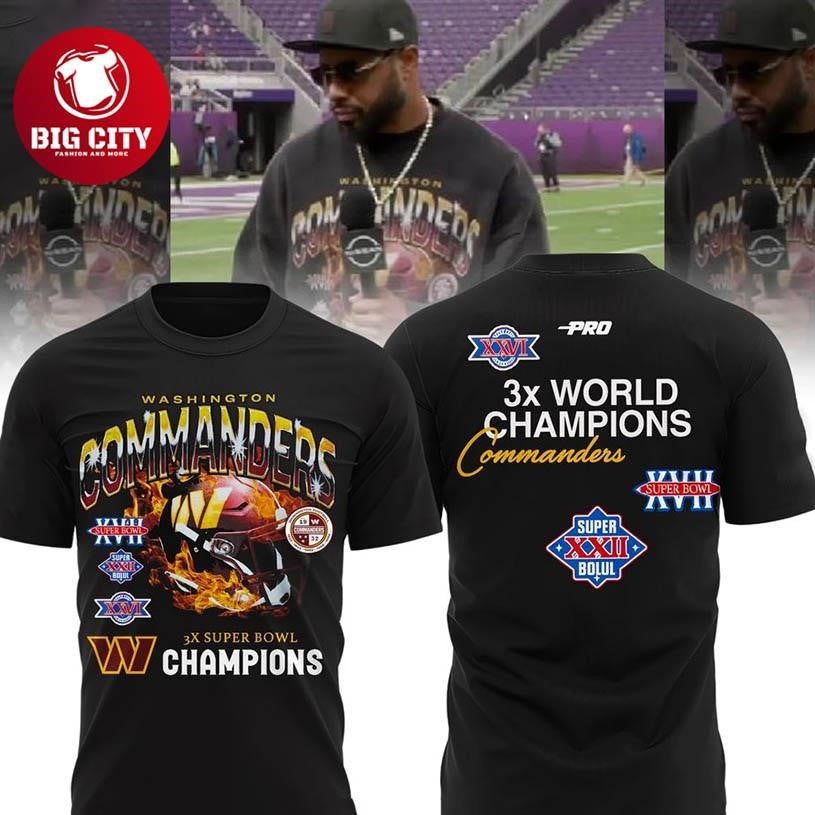 Washington Commanders 3x World Champions Two Sided Shirt Unisex T-shirt, Sweatshirt, Hoodie, Long Sleeve Tee - T-Shirt, Sweatshirt, Hoodie