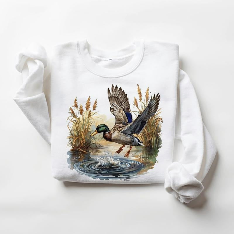Watercolor Mallard Duck Flying Lake Wild Duck Independence Day Retro National Hunting Day 1 Cotton Womenswear T-Shirts, Hoodie, Sweatshirt - T-Shirt, Sweatshirt, Hoodie