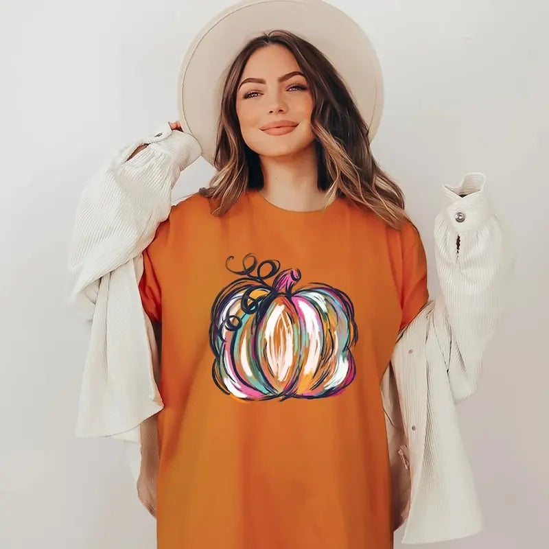 Watercolor Pumpkins Shirt Halloween Shirt Cute Fall Shirt Halloween Cotton Menswear Top Womenswear Polyester Light T-Shirts, Hoodie, Sweatshirt - T-Shirt, Sweatshirt, Hoodie