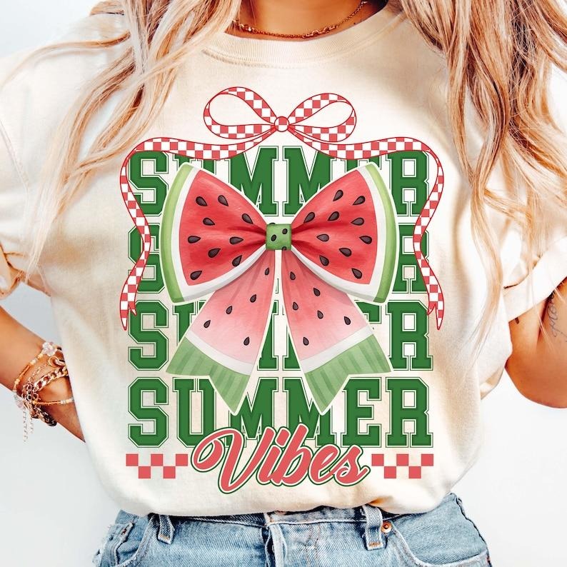 Watermelon Summer Retro Girly Coquette Bow Hello Summer Preppy T-Shirts, Hoodie, Sweatshirt - T-Shirt, Sweatshirt, Hoodie