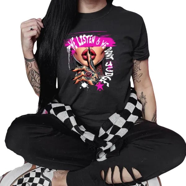 We Listen Black Punk Alt Grunge Goth Skeleton Casual Cotton Fit Sleeve Cute T-Shirts, Hoodie, Sweatshirt - T-Shirt, Sweatshirt, Hoodie