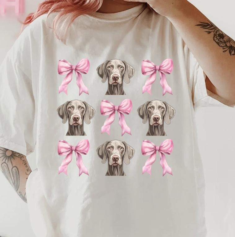 Weimaraner Bows Shirt~ Relaxed Fit Printed USA Womenswear Casual Comfort Cotton Top Athletic Boho Chic T-Shirts, Hoodie, Sweatshirt - T-Shirt, Sweatshirt, Hoodie