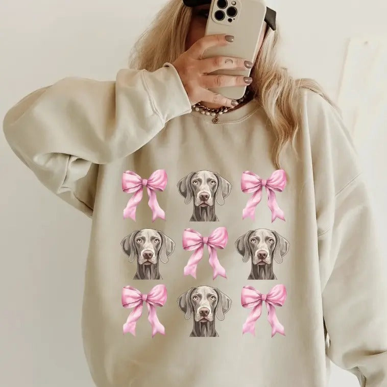 Weimaraner Bows ~ Relaxed Fit Printed USA Womenswear Casual Comfortable T-Shirts, Hoodie, Sweatshirt - T-Shirt, Sweatshirt, Hoodie