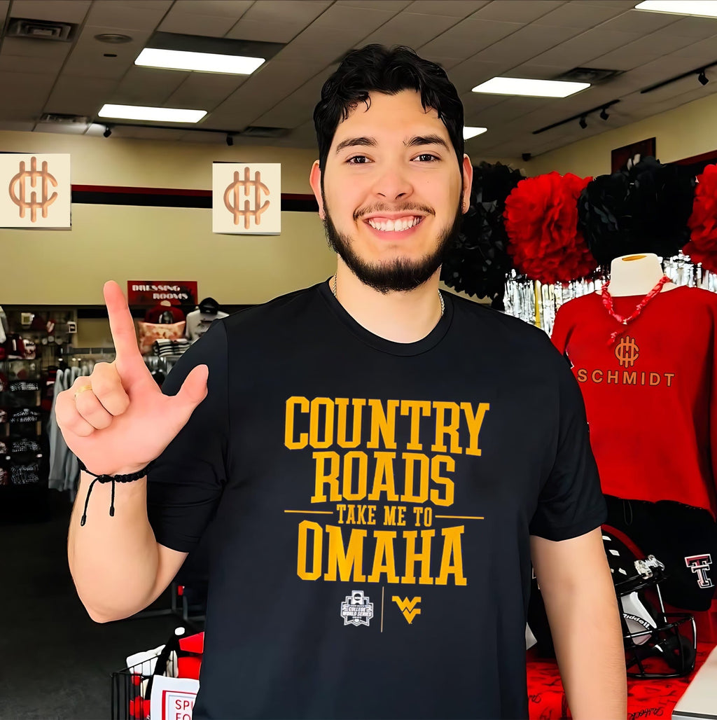 West Virginia Baseball Country Roads Take Me To Omaha shirt Unisex T-shirt, Sweatshirt, Hoodie, Long Sleeve Tee - T-Shirt, Sweatshirt, Hoodie