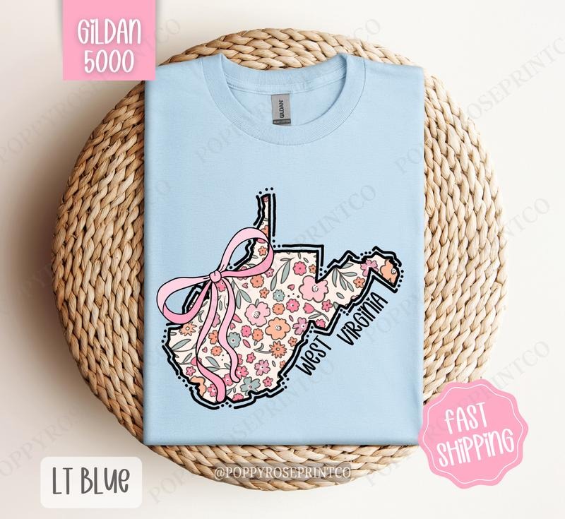 West Virginia Floral Bow Gildan Cute State Coquette Top T-Shirts, Hoodie, Sweatshirt - T-Shirt, Sweatshirt, Hoodie