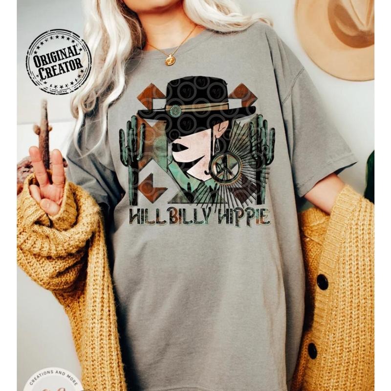 Western Cowgirl Hillbilly Hippie Cowgirl Retro Western Shirt Sublimation Top KNO9G T-Shirts, Hoodie, Sweatshirt - T-Shirt, Sweatshirt, Hoodie