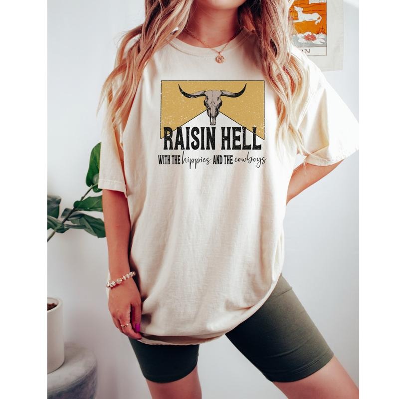Western Raisin Hell Cow Head Country Shirt Cowgirl Southern Bull Skull T-Shirts, Hoodie, Sweatshirt - T-Shirt, Sweatshirt, Hoodie