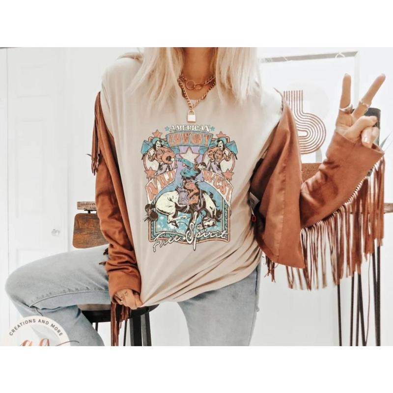 Western Shirt Vintage Rodeo Wild West Free Spirit Shirt Western Shirt Boho Shirt Cowboy Shirt Rodeo Shirt QKIDM T-Shirts, Hoodie, Sweatshirt - T-Shirt, Sweatshirt, Hoodie