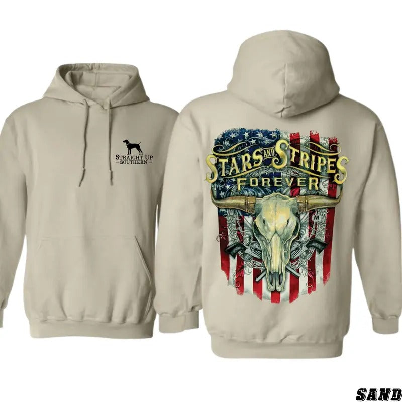 Western Skull Stars Stripes Forever Bold Cowboy Flag Graphics Western Fans Patriotic Spirit Daily Menswear T-Shirts, Hoodie, Sweatshirt - T-Shirt, Sweatshirt, Hoodie