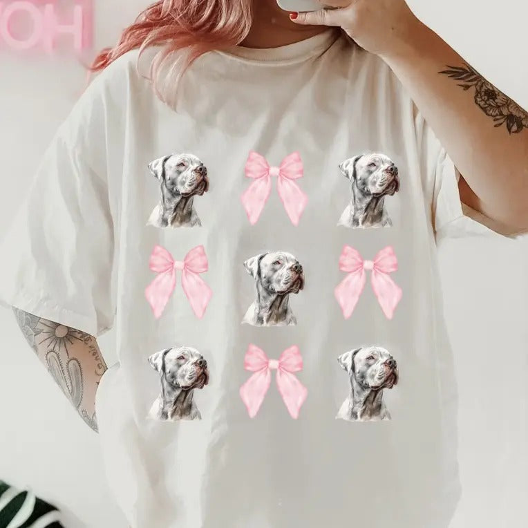 White PitBull Bows Shirt ~ Relaxed Fit Printed USA Womenswear Casual Comfort Cotton Top Athletic Boho Chic T-Shirts, Hoodie, Sweatshirt - T-Shirt, Sweatshirt, Hoodie