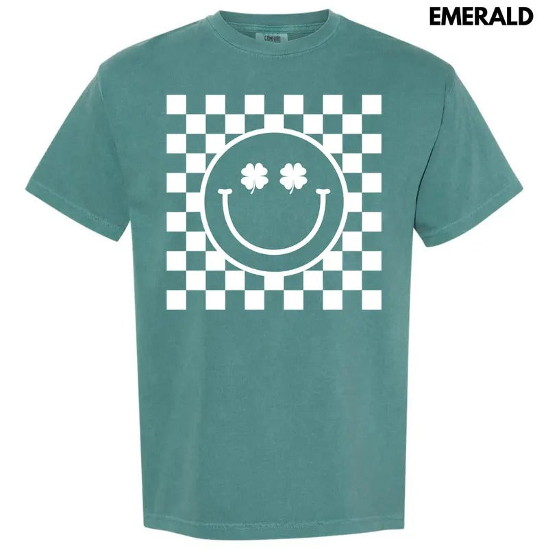 White Shamrock Checker Happy Face Comfort Colors 'NLB' T-Shirts, Hoodie, Sweatshirt - T-Shirt, Sweatshirt, Hoodie