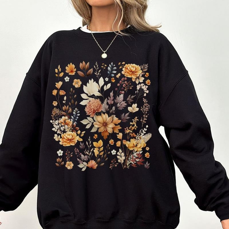 Wildflower Autumn Shirts Vintage Pressed Flowers Shirt Fall Autumn Autumn Floral Thanksgiving Shirt Vintage Fall Tops Natural Lover Fall Floral T-Shirts, Hoodie, Sweatshirt - T-Shirt, Sweatshirt, Hoodie