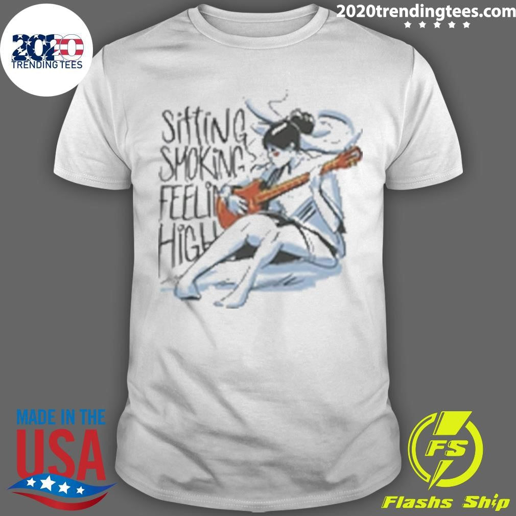 Woman Playing Guitar And Smoking Sitting Smoking Feeling High Cannabis Shirt Unisex T-shirt, Sweatshirt, Hoodie, Long Sleeve Tee - T-Shirt, Sweatshirt, Hoodie