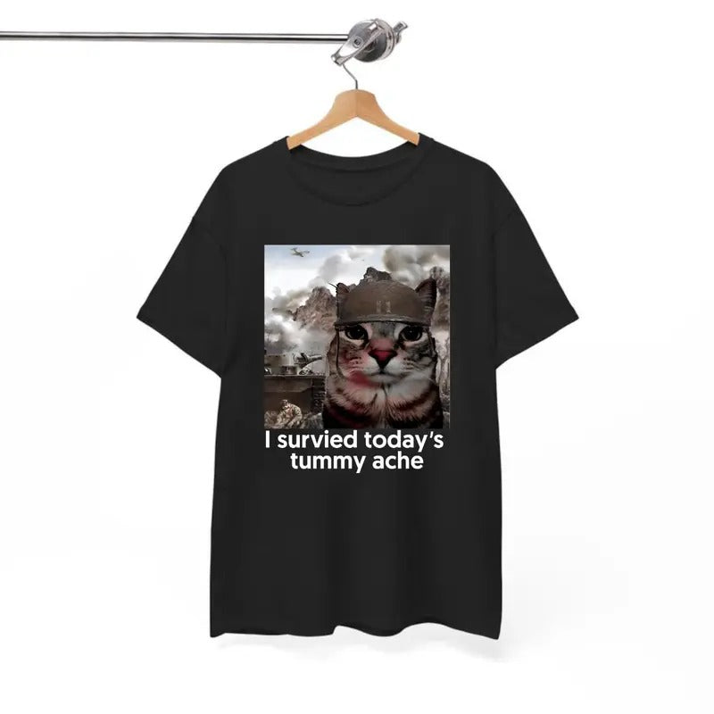 I Survived Todays Tummy Ache Meme 100% Cotton Menswear Tops Streetwear T-Shirts, Hoodie, Sweatshirt - T-Shirt, Sweatshirt, Hoodie
