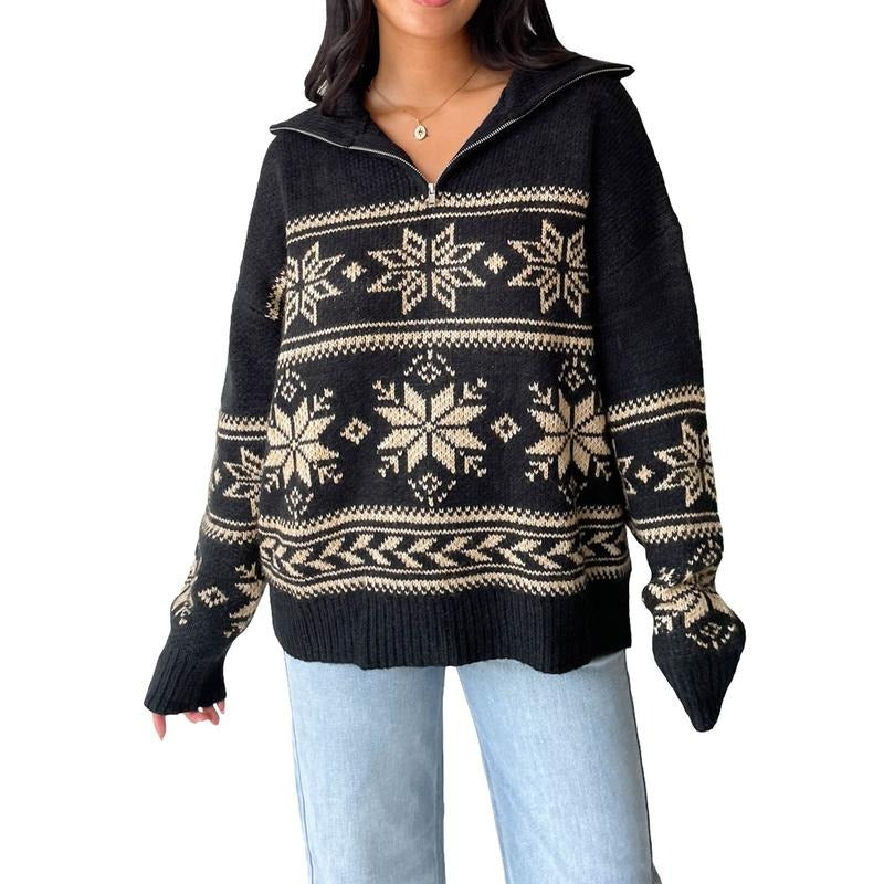 Knit Long Sleeve Turn Down Collar Zipped Snow Warm Fall Winter T-Shirts, Hoodie, Sweatshirt - T-Shirt, Sweatshirt, Hoodie