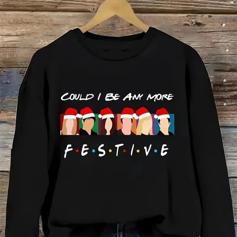 Festive Cartoon Print Cozy Cotton Crew Neck Stretch Fabric Non Transparent Fall & Winter Cardigan T-Shirts, Hoodie, Sweatshirt - T-Shirt, Sweatshirt, Hoodie