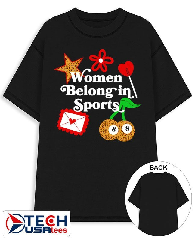 Women belong in sports 2026 stickers shirt Unisex T-shirt, Sweatshirt, Hoodie, Long Sleeve Tee - T-Shirt, Sweatshirt, Hoodie