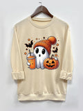 Ghost Print Round Neck Casual Long Sleeve Crew Neck Fall & Winter Clothes Daily T-Shirts, Hoodie, Sweatshirt - T-Shirt, Sweatshirt, Hoodie