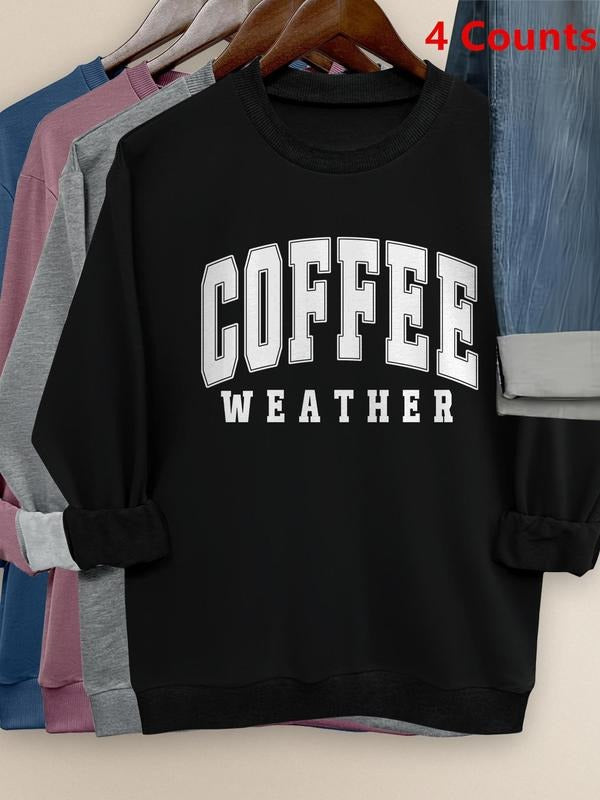 "COFFEE WEATHER" Letter Print Crew Neck Casual Long Sleeve Daily All Seasons T-Shirts, Hoodie, Sweatshirt - T-Shirt, Sweatshirt, Hoodie