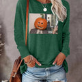 Cartoon Pumpkin Print Drop Shoulder Casual Long Sleeve Round Neck Daily Fall & Winter Clothes T-Shirts, Hoodie, Sweatshirt - T-Shirt, Sweatshirt, Hoodie