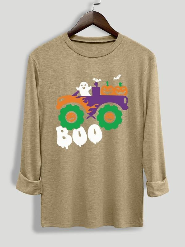 Ghost Print Long Sleeve Casual Comfy Round Neck Daily All Seasons T-Shirts, Hoodie, Sweatshirt - T-Shirt, Sweatshirt, Hoodie