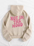 "NOT MOOD" Print Pocket Drawstring Zip Up Y2K Vintage Letter Print Long Sleeve Zipper Hooded Outerwear Casual Top Fall & Winter T-Shirts, Hoodie, Sweatshirt - T-Shirt, Sweatshirt, Hoodie