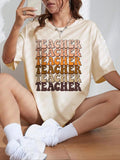 "TEACHER" Letter Print Drop Shoulder Casual Half Sleeve Round Neck Summer Top Daily T-Shirts, Hoodie, Sweatshirt - T-Shirt, Sweatshirt, Hoodie